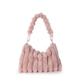 Borsa a mano in peluche rosa con elegante manico a nodo e trama a pieghe verticali - Rosa