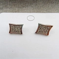 Elegant silver S925 square stud earrings with pave-set zircon crystals on gray fabric - D29 Silver Curved Square