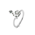 Anello aperto a forma di serpente in argento con micro-pavé di zirconi verdi - Placcato Platino Zirconia Verde