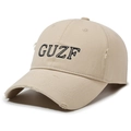 Vintage beige cotton baseball cap with GUZF embroidery and distressed worn-out details - Adjustable / Light Beige