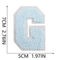 7cm light blue chenille letter G patch with white felt border and size measurements - Letter G / Light Blue