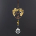 Detail of heart life tree suncatcher with yellow crystals and faceted glass ball - Citrine Heart Style