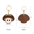Cartoon mushroom leather keychain with front and back view showing product dimensions - Mushroom Big Eye