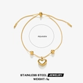 Adjustable golden stainless steel bracelet with shell heart pendant and beads - Heart Shell Bracelet