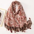 Lightweight earth-toned paisley cotton linen scarf with elegant fringe detail - C1220 Vintage Paisley Earthy Tone