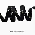 3/8 inch black velvet ribbon with gold star foil print for DIY hair accessories - 10mm (3/8 inch) / Black