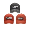 Set di tre cappellini da baseball in cotone lavato per Papa, Mama e Mini in grigio e rosso - Set Nero e Arancione