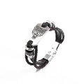 Bracciale da uomo in pelle intrecciata testa di lupo argento in marrone scuro intenso - Marrone
