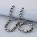 Conjunto de collar y pulsera para hombre de acero inoxidable plateado martillado - Juego De Plata Antigua