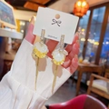 Luxurious white shell flower tassel earrings with S925 silver posts in a golden finish - White Petal Gold Tassel (E0426)