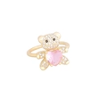 Detailaufnahme goldener Bärenring mit rosa Herzstein und funkelndem Zirkonia-Besatz - Einstellbar Offen / Rosa