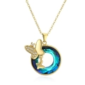 Collar dorado con colgante de cristal azul y detalles de mariposas brillantes - Dorado Colorido (Degradado Azul-Verde)