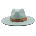 Detail of mint green wool fedora with brown leather band and silver rivet accents - M (56-58cm) / Mint Green