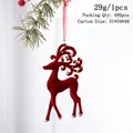 Christmas reindeer ornament in red flocked finish with silver glitter and ribbon - Wine Red Flocking Left Reindeer