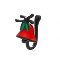 Christmas red bell U-shaped fake nose ring with green leaves and black bow - 13 Matte Black Bell