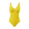Maillot de bain une pièce jaune vif pour femme avec col en V et tissu gaufré - Jaune