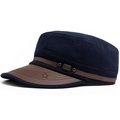Marineblauwe militaire pet met bruine lederen klep en stervormig borduursel voor - Marineblauw