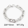 Bracciale a catena in acciaio inossidabile lucido con maglie geometriche e moschettone - 10mm Color Acciaio (KB1862241-Z)