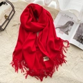 Classic red soft long scarf with fringe tassels for women in imitation cashmere - Red