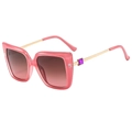 Oversized peach pink square frame sunglasses with gradient lenses and gold temples - Pink Frame Gradient Tea Pink Lens