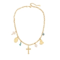 Collana dorata in acciaio inox con croce turchese e pendenti con ritratto Maria - Stile Vergine Maria e Croce (5#)