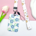 Floral ID card holder with yellow flower lanyard and blue tulip pattern sleeve - White Flower Lanyard / Teal