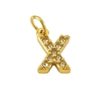 Golden stainless steel letter X pendant with sparkling zircon stones for jewelry making - Letter X