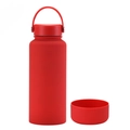 Insulated 1L sports water bottle in matte red with carrying handle and silicone boot - 1 L / Red