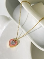 Pink heart enamel necklace with transparent zircon pendant in 18K gold plated steel - Heart
