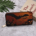 Lange Halloween-Geldbörse mit orangem Farbverlauf, Kürbis-Fledermaus-Muster und Goldzipper - 128A Orangerot Verlauf Fledermaus-Stil
