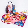 Colorful paisley satin square scarf displayed on a luxury crocodile textured handbag - 90x90cm / Wine Red (D9194)