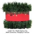 Green 15m Christmas tinsel garland with red ribbon accent, 9cm wide festive decoration - 15m Green Garland/280g