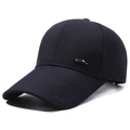 Dark blue cotton baseball cap with long brim, fashion embroidery and metal badge - Metal Plate Navy Blue