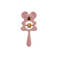 Pink koala silicone baby rattle with wooden handle and colorful beads for teething - Koala Rattle Leather Pink