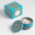 Blue mandala soy wax candle in tin with matching gift box and dried flower petals - Extra Small Bubble Wrap 5.5 X 3.6 Cm. / Cedar Forest