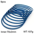 Set of nine 70x3mm blue plated stainless steel bangles with metallic finish - 9Pcs Set-Blue (KB181564-KFC)