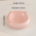 Pink ceramic cat ear shaped pet bowl with 16.5cm length for small dogs and cats - Light Pink