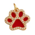 Red enamel paw print pendant with gold plating and cubic zirconia for DIY jewelry - Red Paw Print Style (L281269-Red)