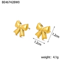 Macro view of 18K gold-plated bow stud earrings showing dimensions of 1.2cm and weight - BE46742BW0 Gold Minimalist Bow