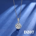 Close-up of sparkling 2-carat round cut zircon pendant with silver halo on blue silk - Style DZ07 [2 Carat, No Chain]