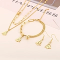 Golden stainless steel Christmas jewelry set with hollow tree pendants and bead details - Gold Christmas Tree Bell 3-Piece Set (KS229831-Z)