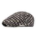 Retro newsboy flat cap with black and grey plaid textured woven pattern - Back Buckle Style / Black