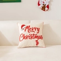 Christmas cushion cover with 'Merry Christmas' embroidery and red holiday icons - Merry Christmas Embroidery-No Insert
