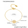 Detailed view of sun pendant bracelet with stainless steel chain and zircon stones - Gold Sun Bracelet
