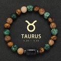 Detailed view of Taurus zodiac natural tiger eye and agate beaded stretch bracelet - Taurus