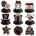 Lot de 9 décorations de table alvéolées noir et or rose pour la fête du Nouvel An - Or Rose