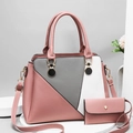 Chic pink and grey geometric contrast two-piece tote bag set with adjustable shoulder strap - Pink
