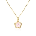 Nahaufnahme einer 18K vergoldeten Halskette mit rosa Emaille-Stern und Evil Eye Anhänger - Gold (Rosa Stern) (22613)