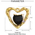 Detailed dimensions of 17mm x 18mm heart zircon pendant in gold stainless steel - Gold Black Heart (YE176)
