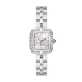 Silver square ladies watch with mother of pearl dial and crystal bezel on metal strap - Silver Stainless Steel Band